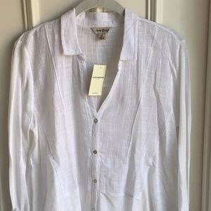 Lucky Brand White Cotton Button Up NWT Sz M